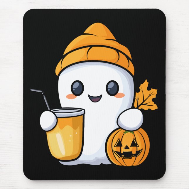 Chill Ghost Warm Coffee Cosy Fall Mouse Pad (Front)