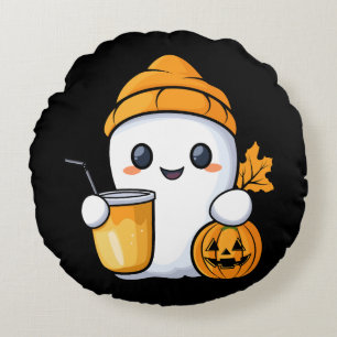 Chill Ghost Warm Coffee Cosy Fall Round Cushion