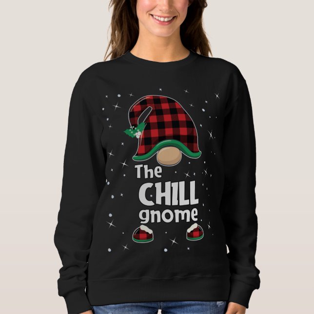 Chill Gnome Buffalo Plaid Matching Christmas Pajam Sweatshirt (Front)
