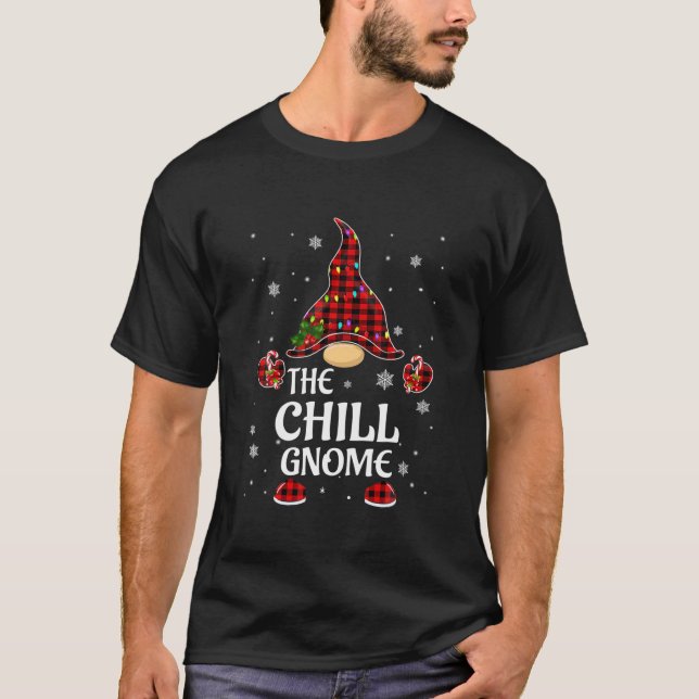 Chill Gnome Buffalo Plaid Matching Family Christma T-Shirt (Front)