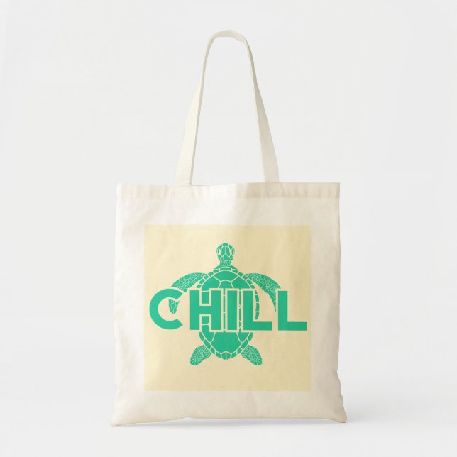 Chill Light Turquoise Green Ocean Turtle Summer Tote Bag (Front)