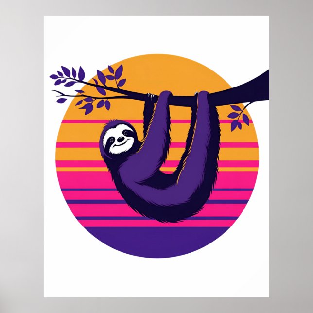 Chill Like a Sloth – Retro Sunset Sloth Poster (Front)