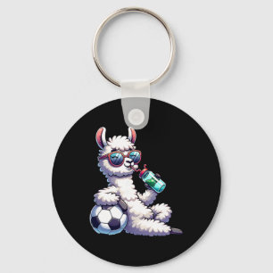 Chill Llama With Soccer Byll And Shades Alpaca Key Ring