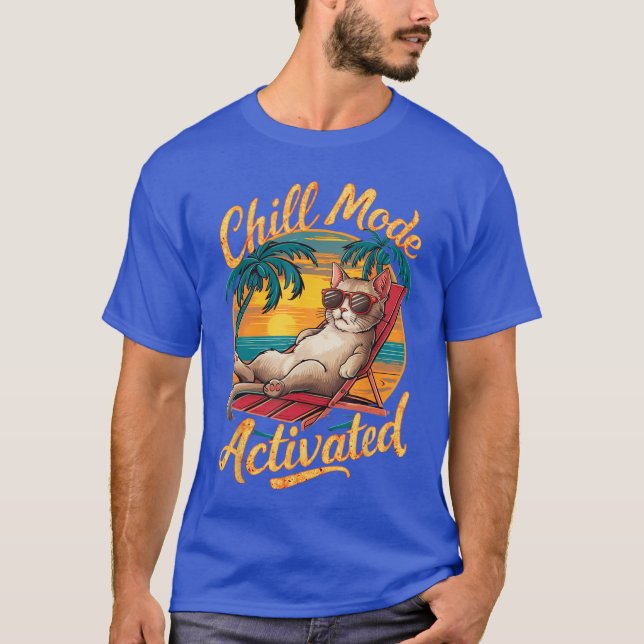 chill mode activated cat with glasses on beach men T-Shirt (Front)
