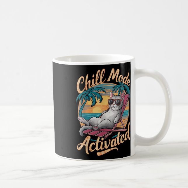 Chill Mode Activated Cat With Gles On Beach  Coffee Mug (Right)