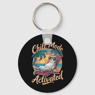 Chill Mode Activated Cat With Gles On Beach  Key Ring