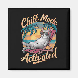 Chill Mode Activated Cat With Gles On Beach  Magnet
