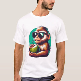 "Chill Monkey Sipping Coconut - Cool Summer Vibes" T-Shirt