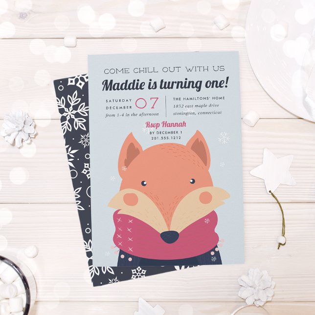 Chill Out | Cute Winter Fox Birthday Party Invitation (Creator Uploaded)