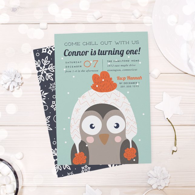Chill Out | Cute Winter Owl Birthday Party Invitation (Creator Uploaded)