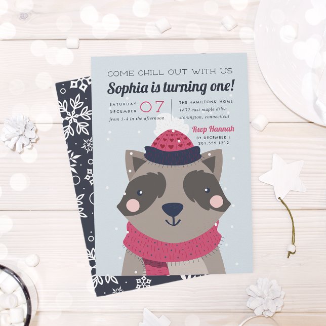 Chill Out | Cute Winter Racoon Birthday Party Invitation (Creator Uploaded)