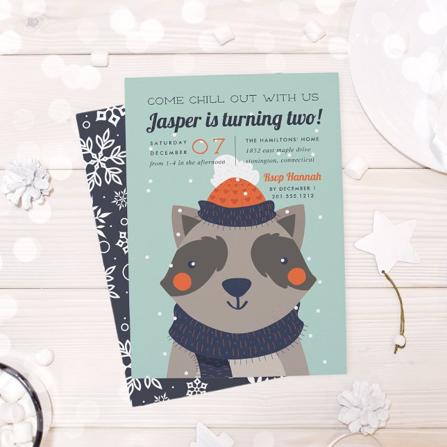 Chill Out | Cute Winter Racoon Birthday Party Invitation (Creator Uploaded)