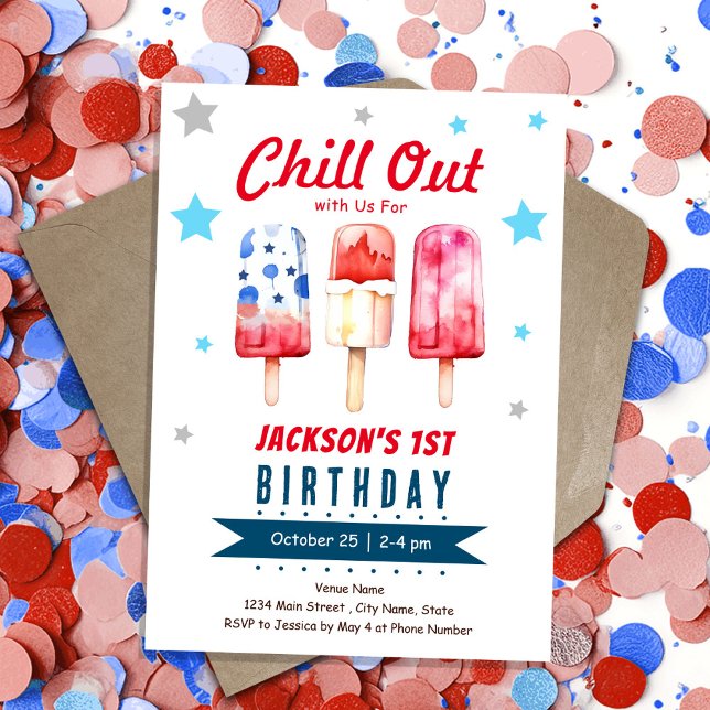 Chill Out Kids Summer Ice Pop 1st Birthday Invitation (Creator Uploaded)