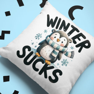 Chill Out Penguin - Winter Humor Throw Pillow