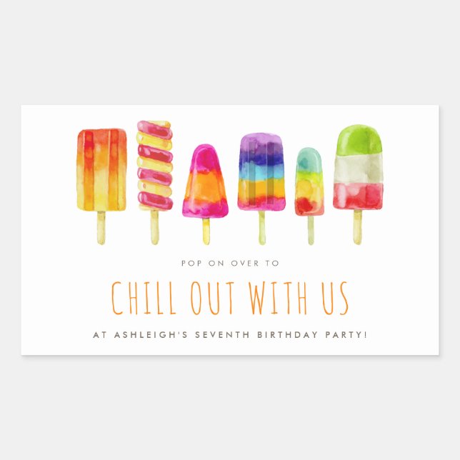 Chill Out Popsicle Party | Kids Birthday Party Rectangular Sticker (Front)