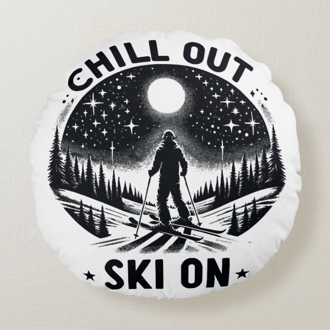 Chill out Ski on Round Cushion (Front)