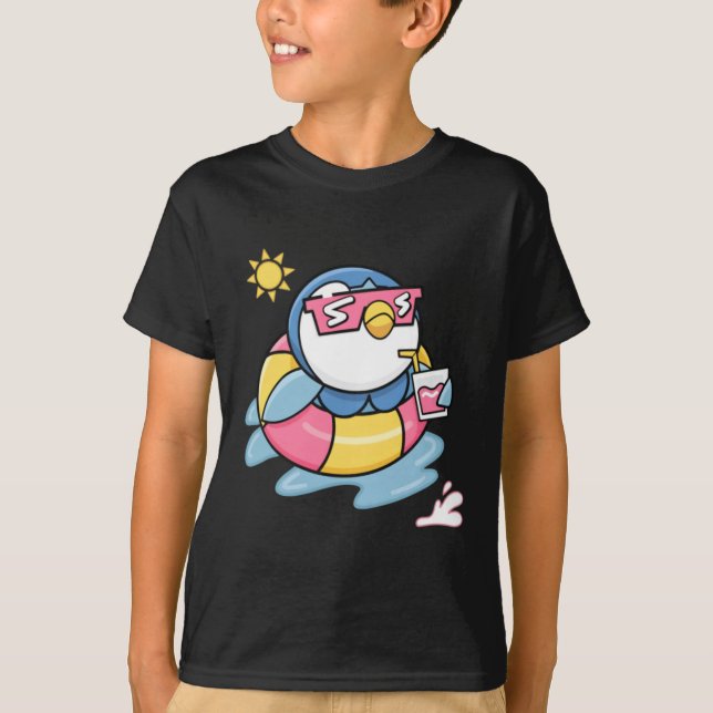 Chill Penguin Summer Float Drink Funny Vacation T-Shirt (Front)