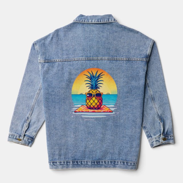 Chill Pineapple Summer Vibes Design, Denim Jacket (Back)