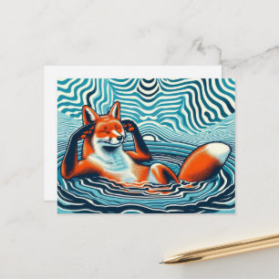 Chill Red Fox in a Pool Postcard