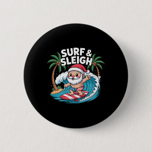 Chill Santa Surfing In Tropical Beach 6 Cm Round Badge