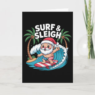 Chill Santa Surfing In Tropical Beach Card