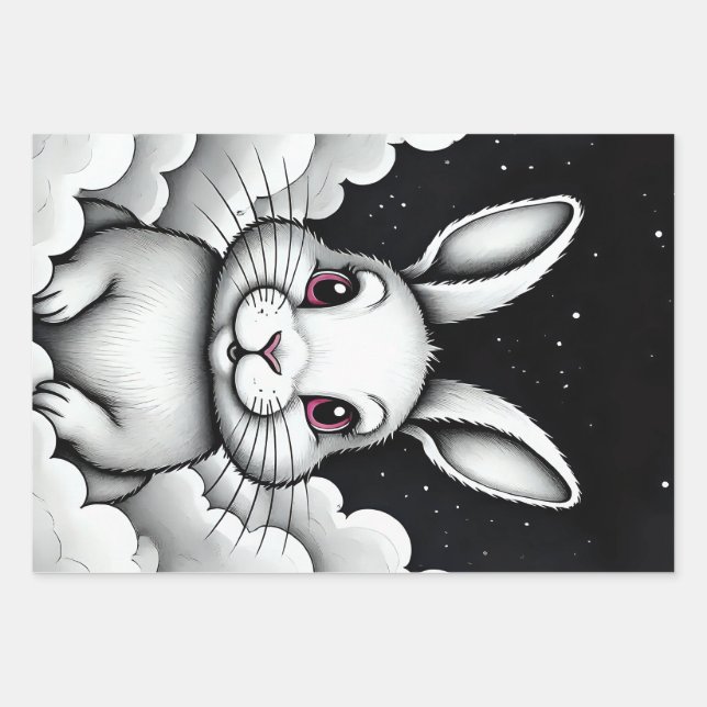 Chill Sky vibes Heavenly Bunny Wrapping Paper Sheet (Front)
