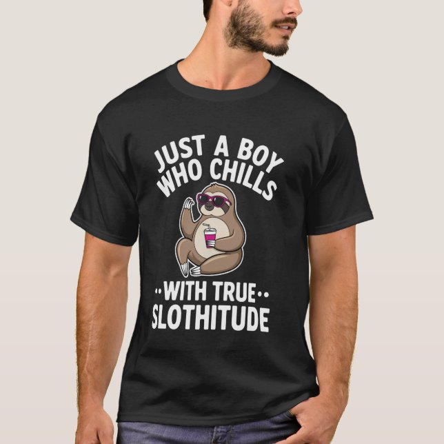 Chill Sloth Boy with Smoothie Art T-Shirt (Front)