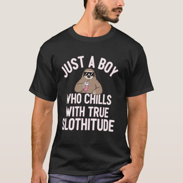 Chill Sloth Boy with Smoothie T-Shirt (Front)