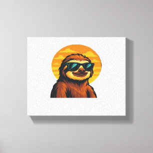 Chill Sloth with Sunglasses - Retro Sunset Vibes C Canvas Print