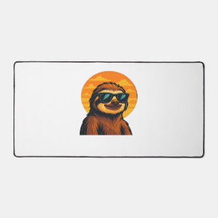 Chill Sloth with Sunglasses - Retro Sunset Vibes C Desk Mat