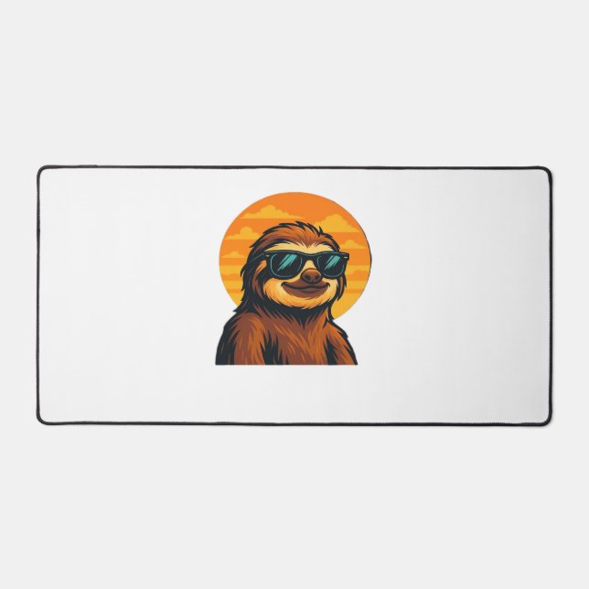 Chill Sloth with Sunglasses - Retro Sunset Vibes C Desk Mat (Front)
