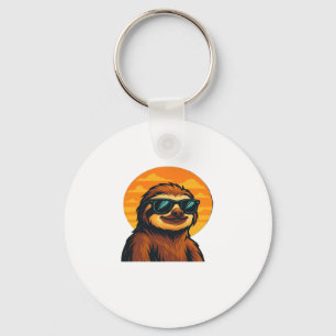 Chill Sloth with Sunglasses - Retro Sunset Vibes C Key Ring