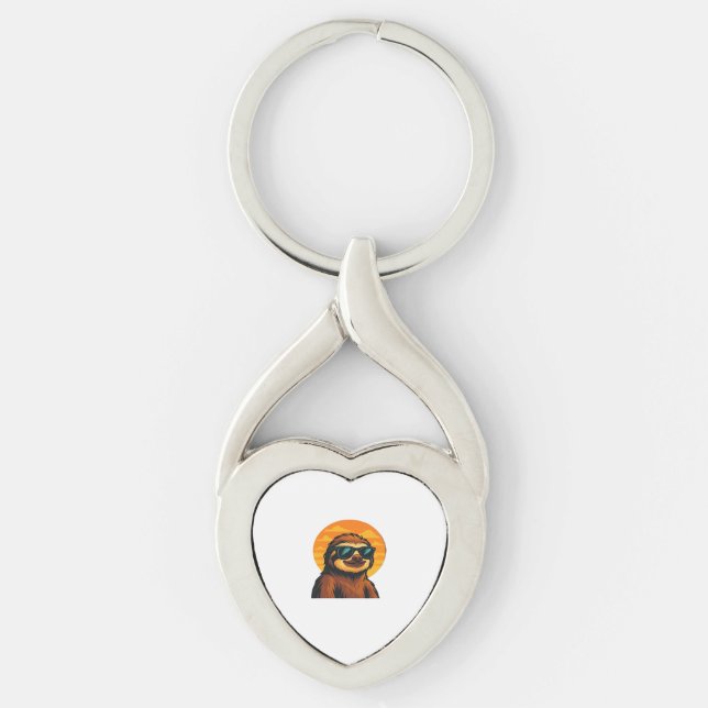 Chill Sloth with Sunglasses - Retro Sunset Vibes C Key Ring (Front)