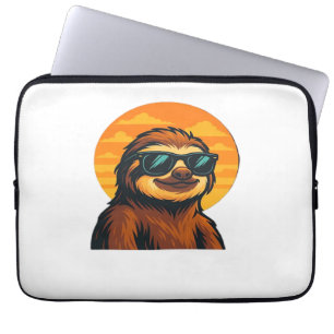Chill Sloth with Sunglasses - Retro Sunset Vibes C Laptop Sleeve