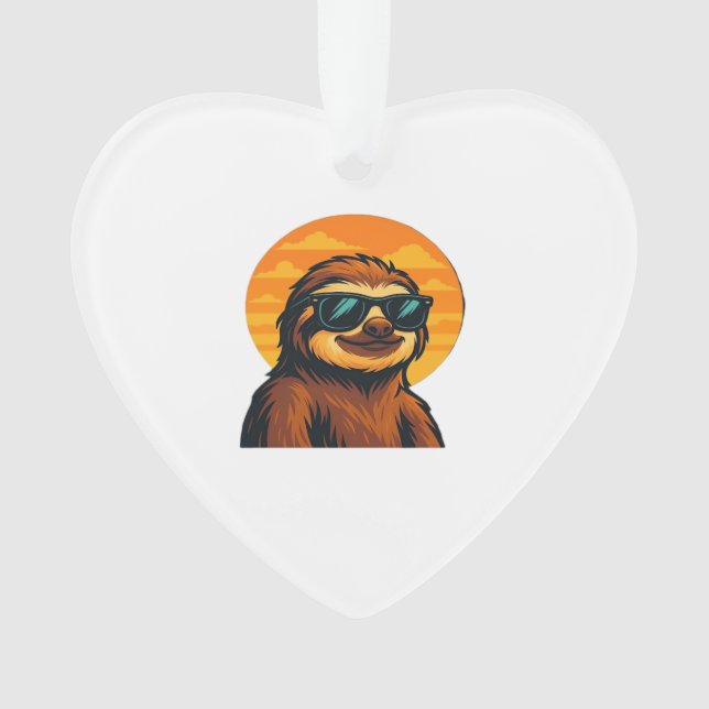 Chill Sloth with Sunglasses - Retro Sunset Vibes C Ornament (Front)