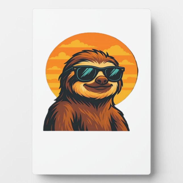Chill Sloth with Sunglasses - Retro Sunset Vibes C Plaque (Front)