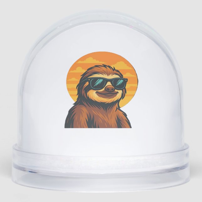 Chill Sloth with Sunglasses - Retro Sunset Vibes C Snowglobe (Front)