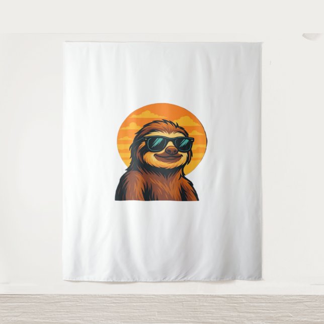 Chill Sloth with Sunglasses - Retro Sunset Vibes C Tapestry (Front)