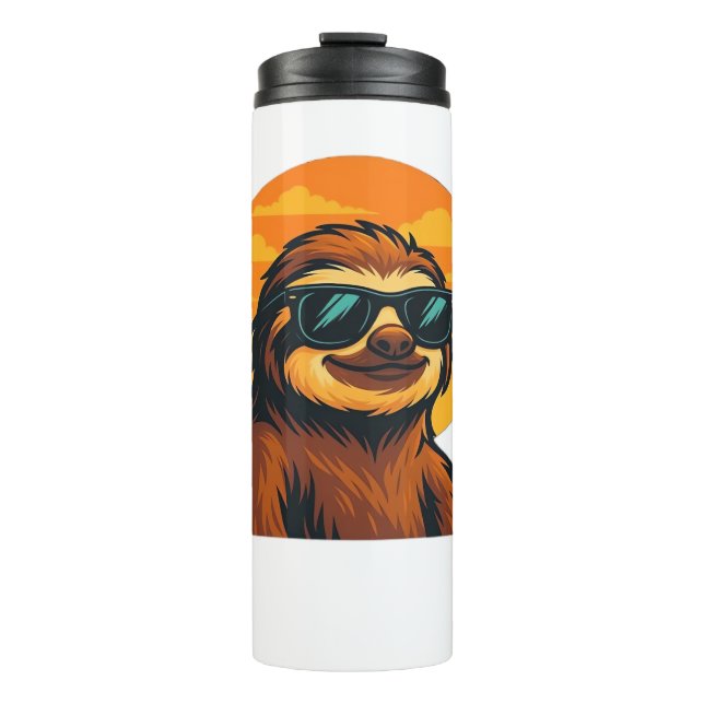 Chill Sloth with Sunglasses - Retro Sunset Vibes C Thermal Tumbler (Front)