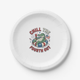 Chill The Fourth Out Alligator Patriotic Shirt Des Paper Plate