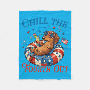 Chill The Fourth Out Dachshund 4th Of July Fleece Blanket