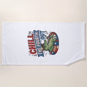 Chill The Fourth Out Funny Alligator Summer Shirt Beach Towel