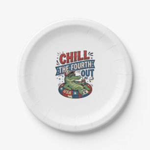Chill The Fourth Out Funny Alligator Summer Shirt Paper Plate