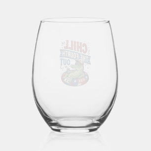 Chill The Fourth Out Funny Alligator Summer Shirt Stemless Wine Glass