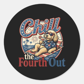 Chill The Fourth Out Funny Goldendoodle Dog Lover Classic Round Sticker