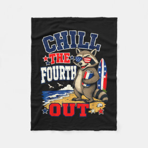 Chill the fourth out funny racoon beach vacation fleece blanket