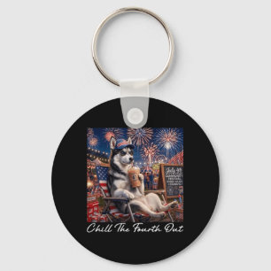 Chill The Fourth Out Funny Siberian Husky Coffee Key Ring