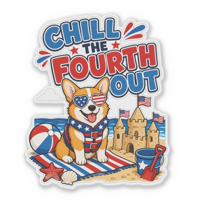 Chill the Fourth Out Patriotic Corgi (Front)