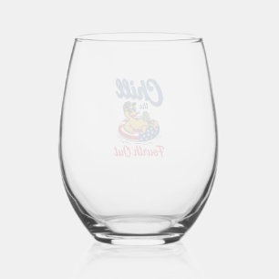 Chill the Fourth Out Patriotic Duck T-Shirt Design Stemless Wine Glass