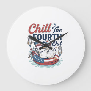 Chill The Fourth Out Patriotic Duck Vector Shirt_1 Large Clock